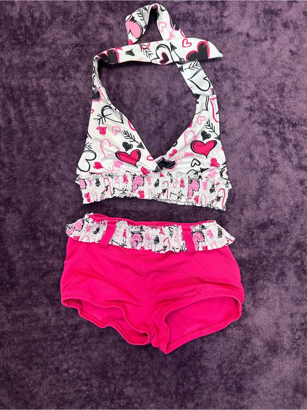 Girls Pink Heart Print Two-Piece Swim Set